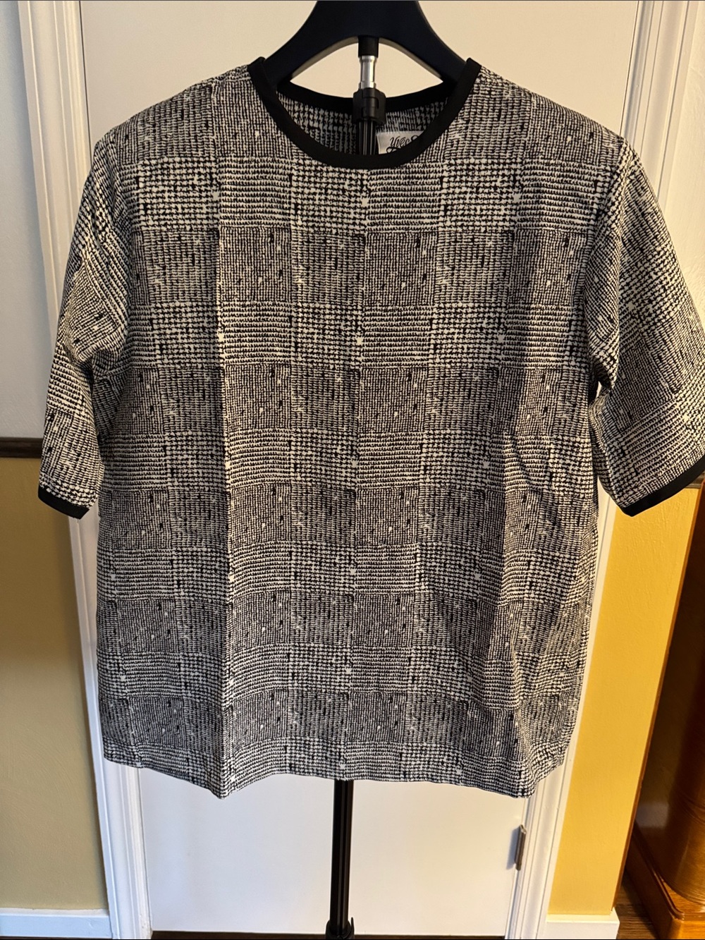 Yves Saint Laurent Black and White Checked Short Sleeve Blouse